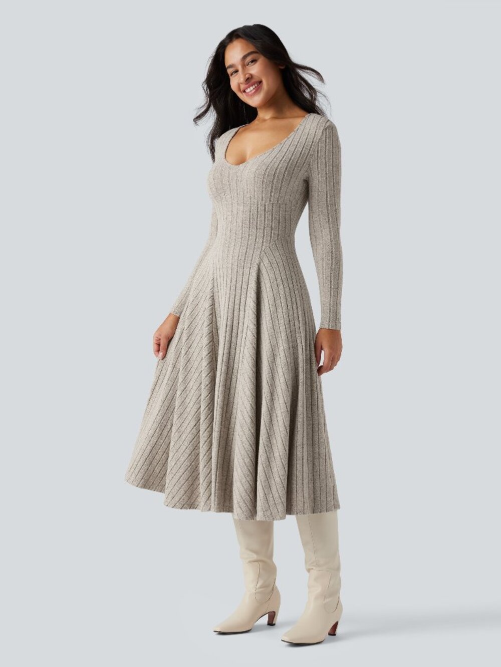 Halara Medium V-Neck Long Sleeve Casual Dress - Grey NWOT